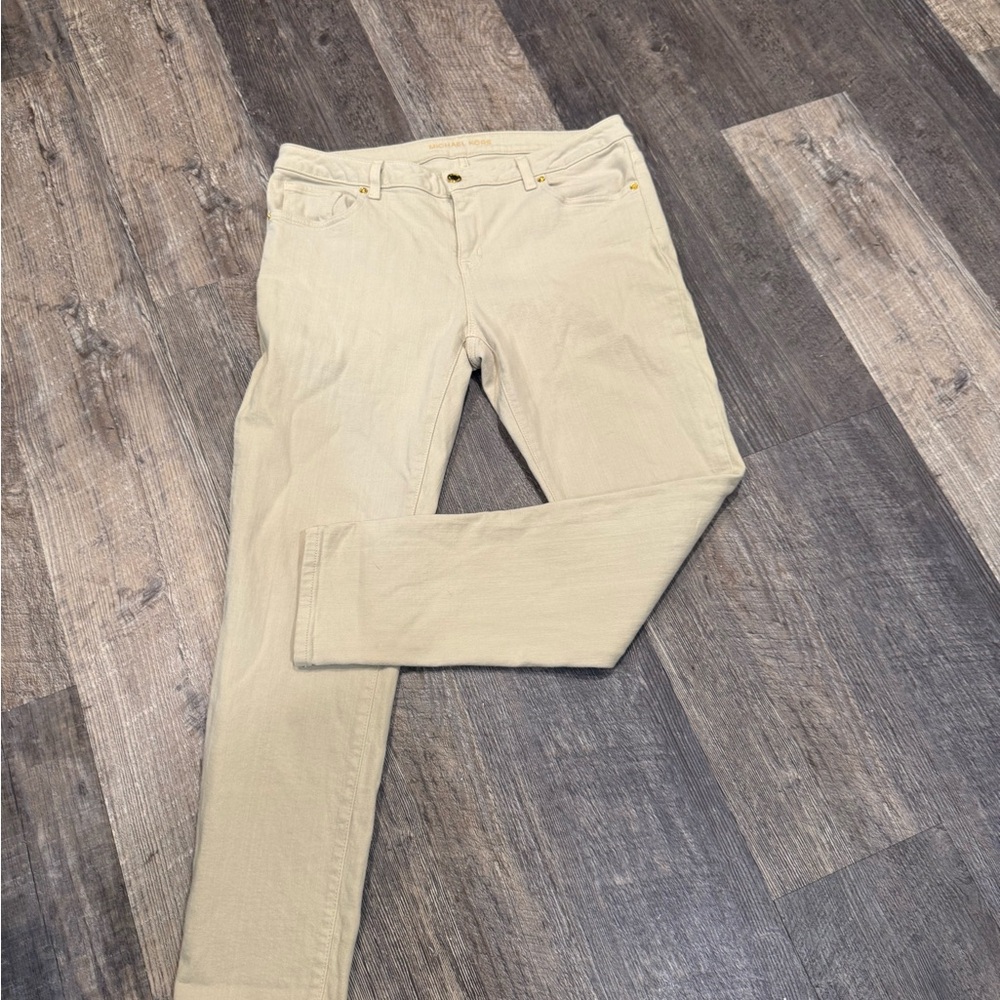 Michael Kors Cream Fabric with Gold Logo Plate
